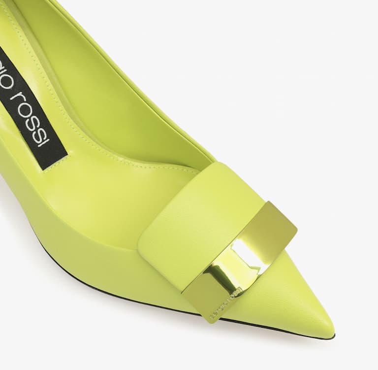 Midi-heel pumps in neon yellow leather by Sergio Rossi