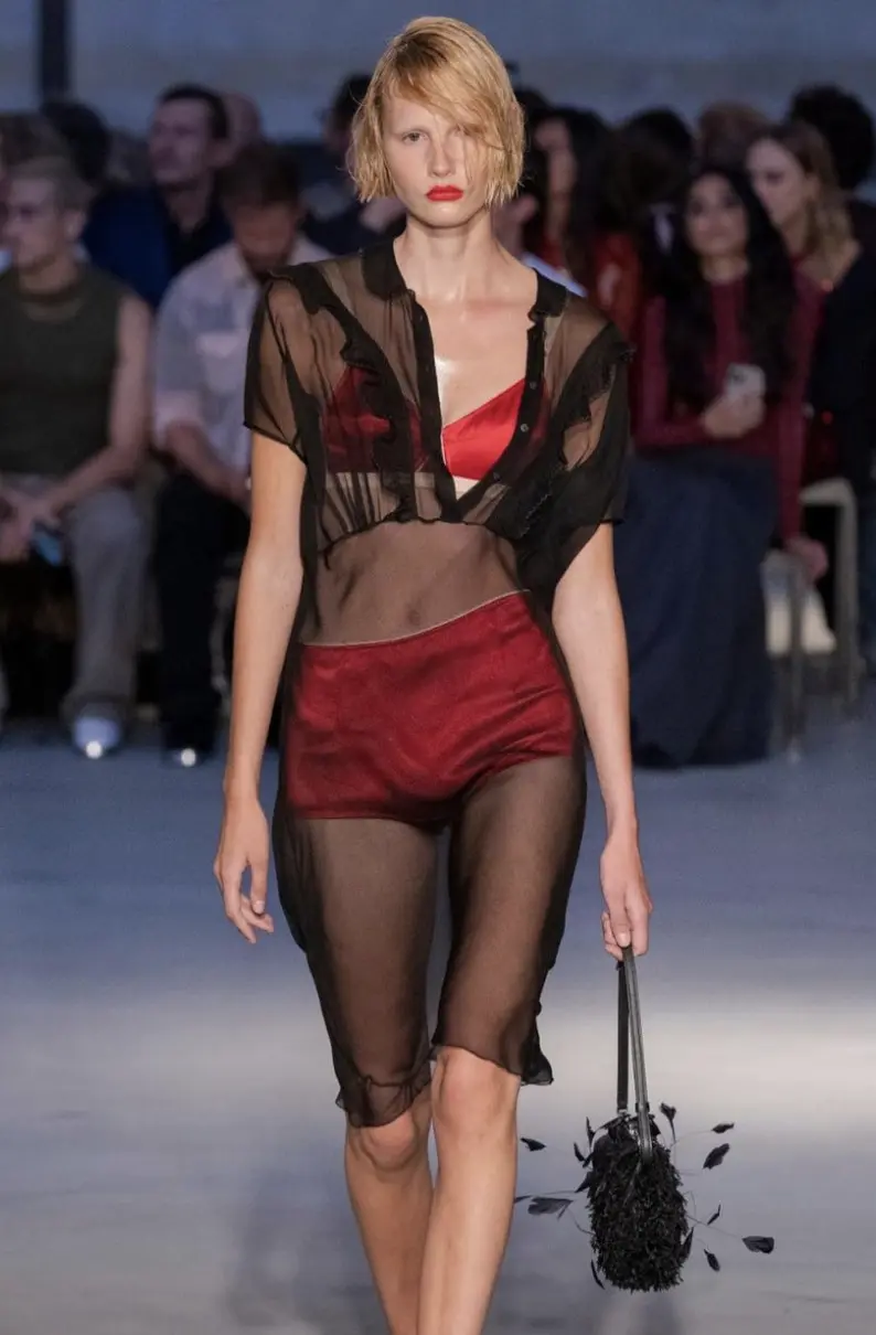Numero 21 See through dress with underwear bikini sheer sateen in antique red